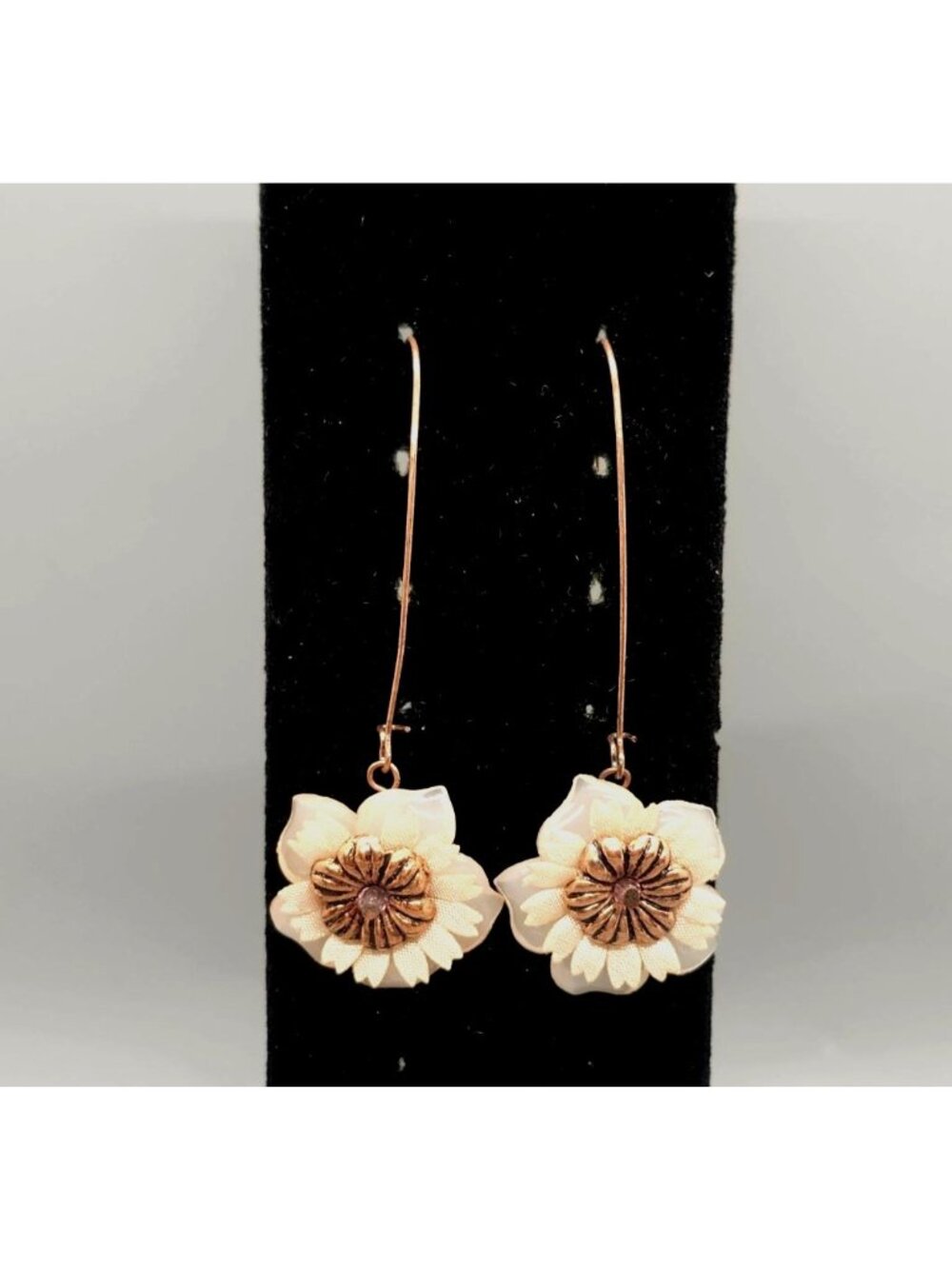 Floral Drop Earrings With Rose Gold Hooks & White Petal Design Elegant & Lightwe